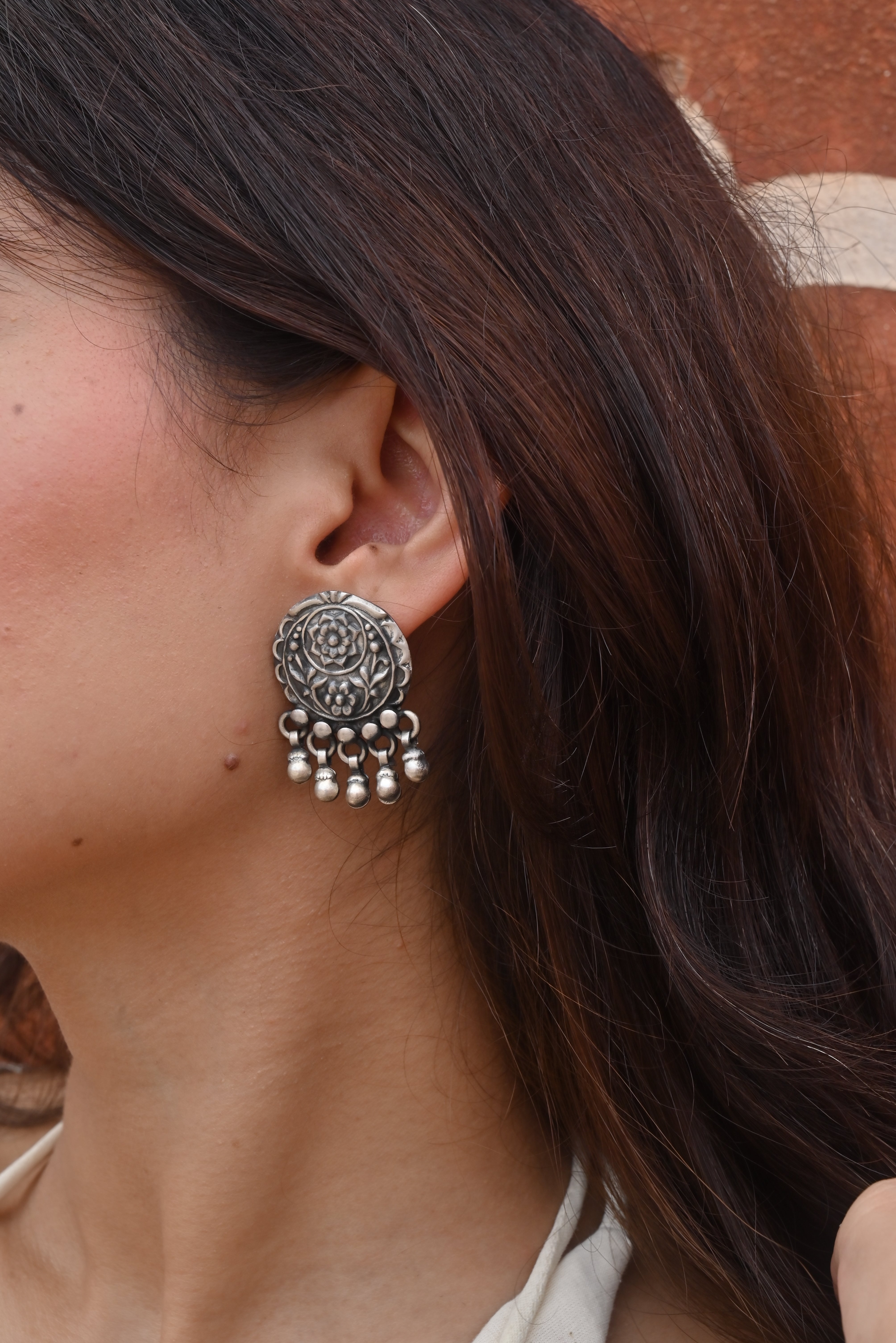 Silver Floral Bells Studs